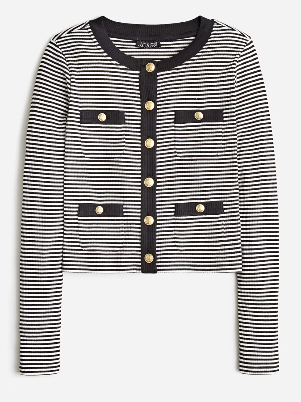 J. Crew Ribbed Lady Jacket Black and White Striped Gold-Button Cardigan
